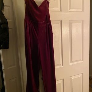 Burgundy velvet jumpsuit